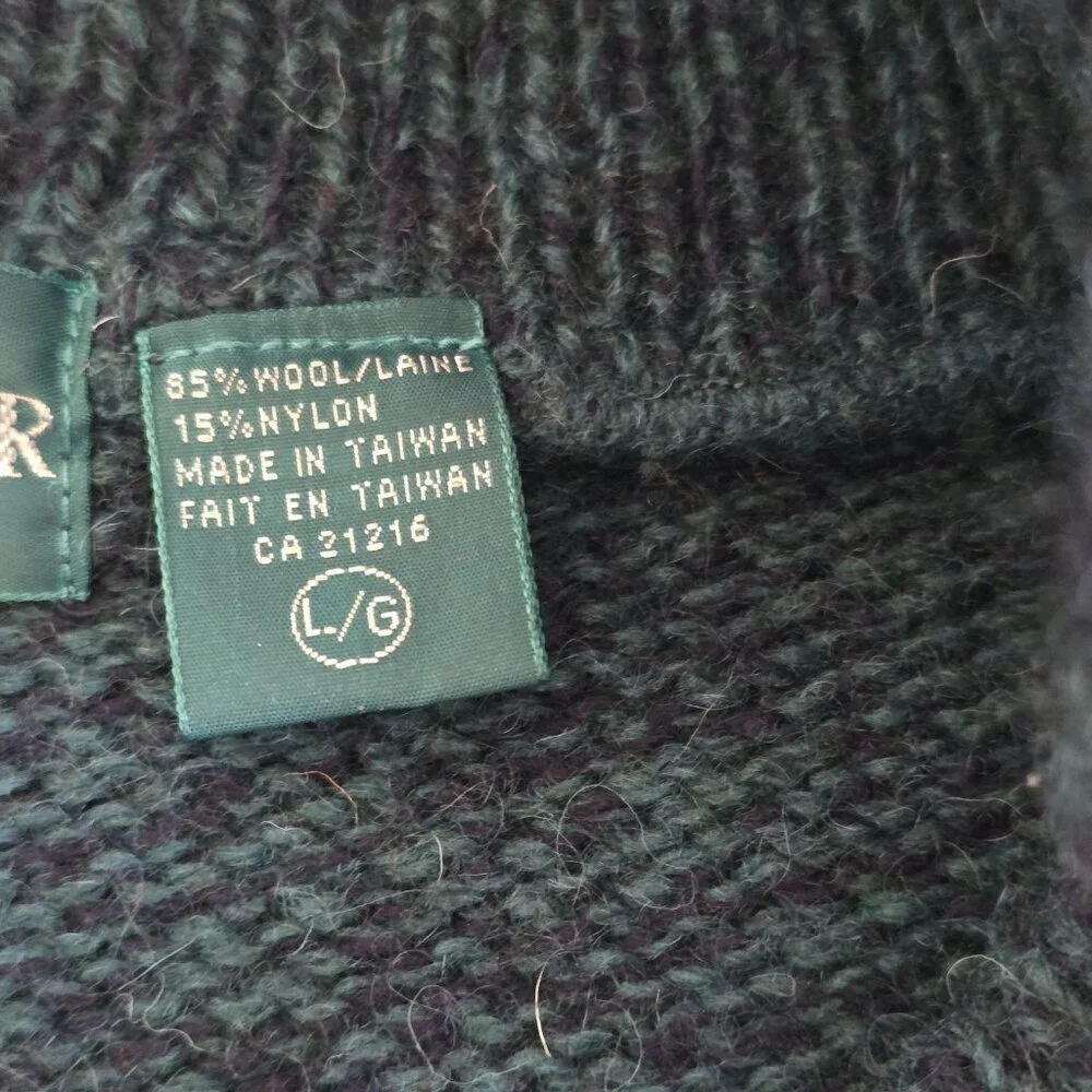 Cricketeer Vtg Sweater Mens L Blue Green Wool Blend Shawl Collar Grandpa Cottage